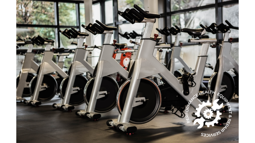 A row of exercise bikes