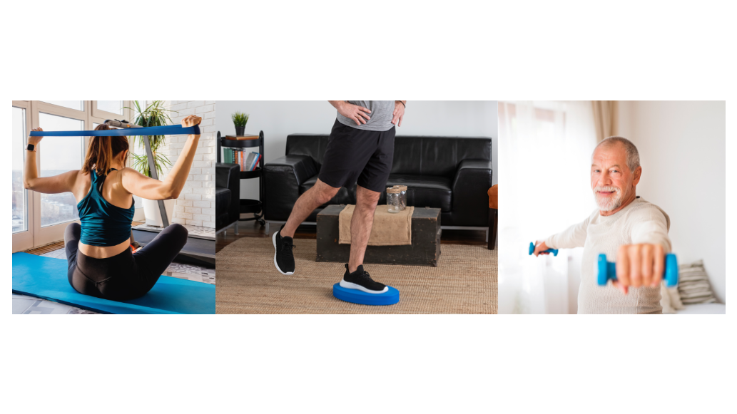 A collage of individuals using recovery products in their homes
