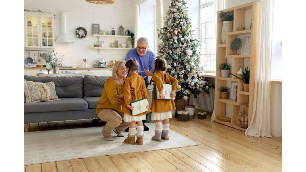 Grandparents with grandchildren at christmas