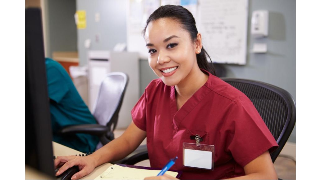 health professional on computer