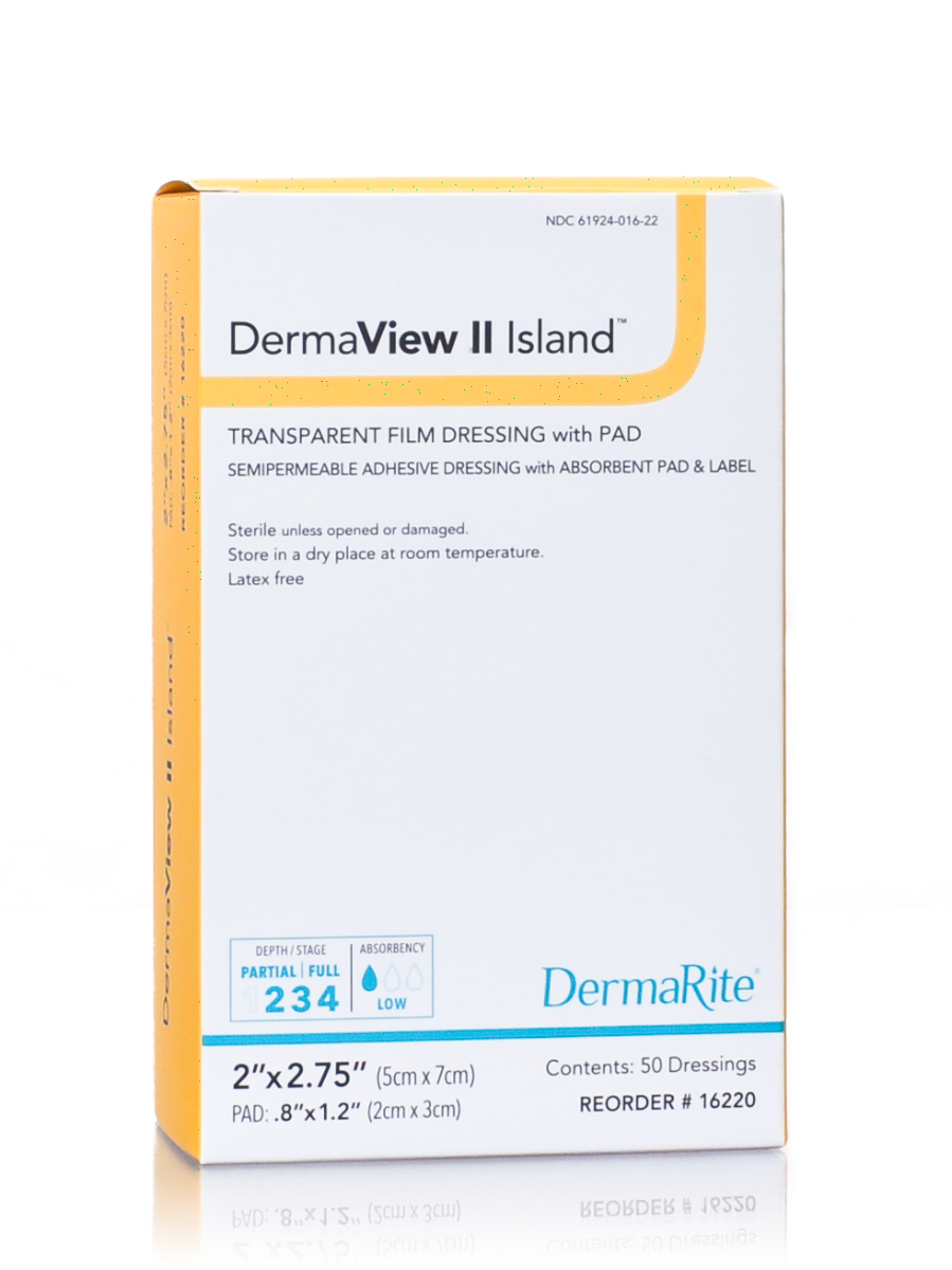 DermaView II Island Transparent Film Wound Dressing with Non-Adherent, Absorbent Pad