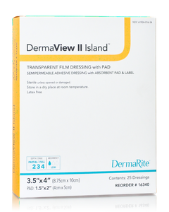 DermaView II Island Transparent Film Wound Dressing with Non-Adherent, Absorbent Pad