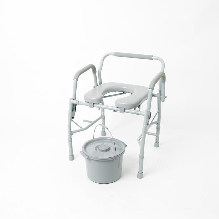 Commode Grip Deluxe Commode with Drop-Arm with Padded Seat & 12-Qt Removable Bucket ...