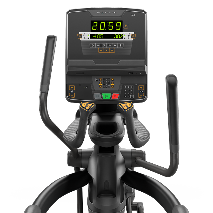 Black & gray Matrix Performance series elliptical machine seen from the side against a white background.