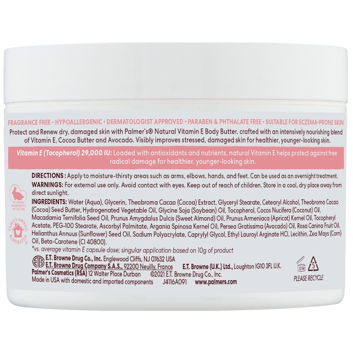 Palmer's Natural Vitamin E Body Butter - front view