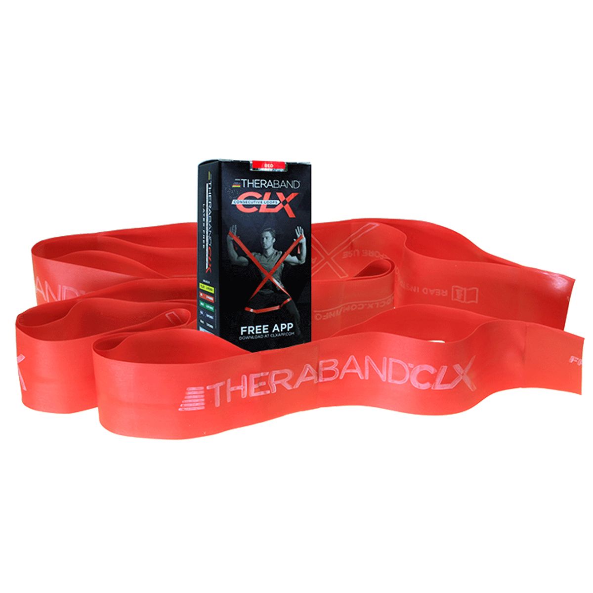 Red TheraBand CLX Resistance Band Loop with product box