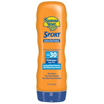 Squeeze bottle of Banana Boat Sport Sunscreen