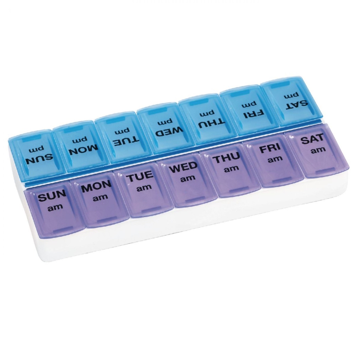 Blue and purple twice a day pill organizer