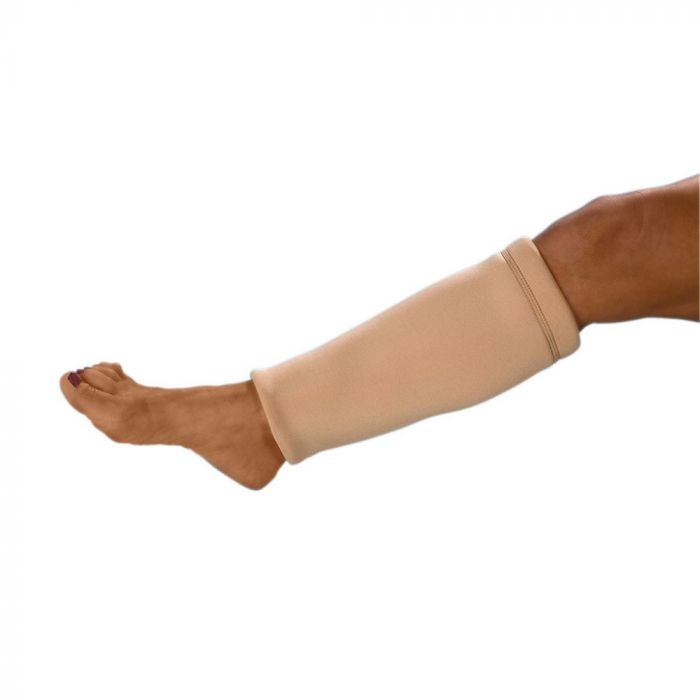 Nude colored DermaSaver seen on person's lower leg