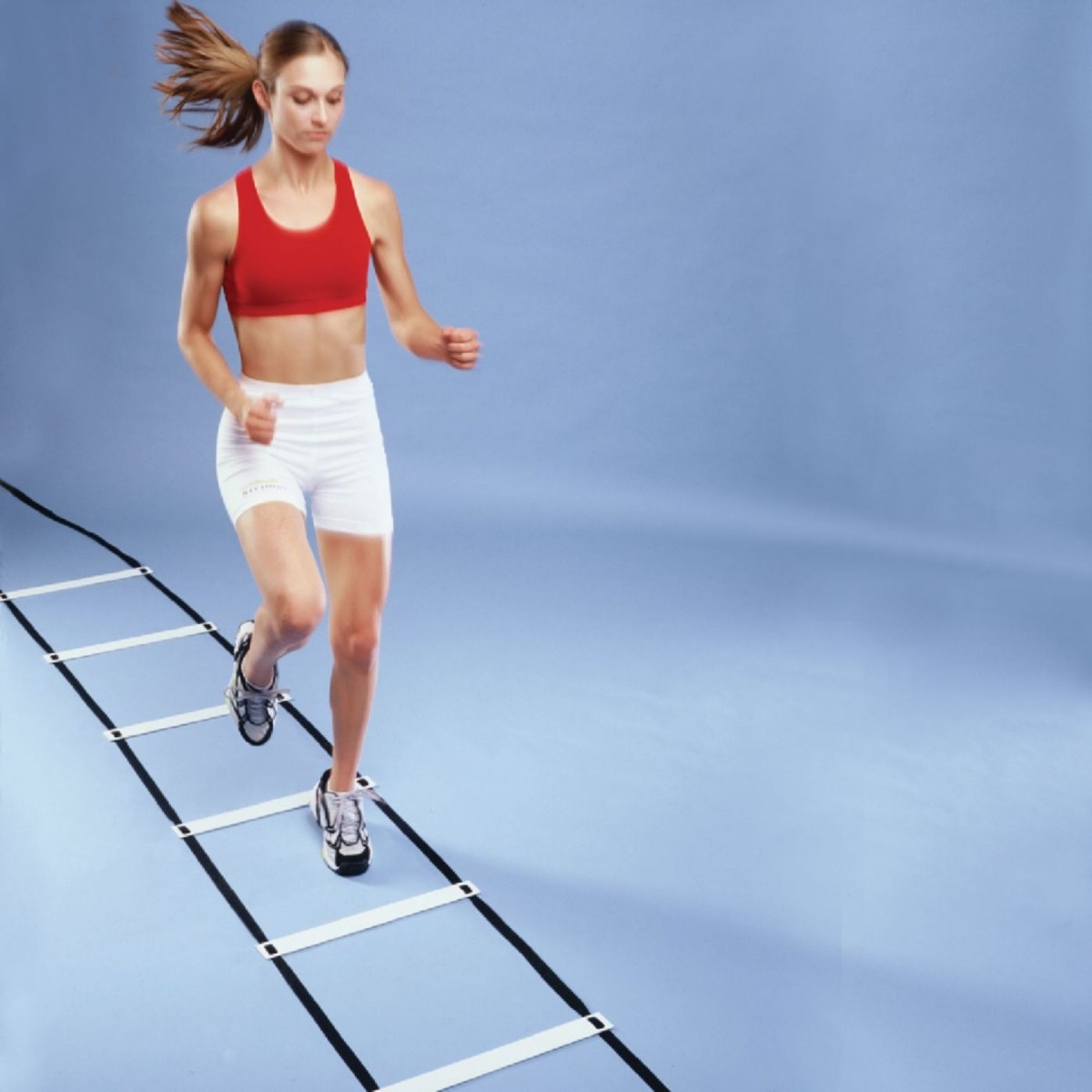 person using stroops flat rung ladder