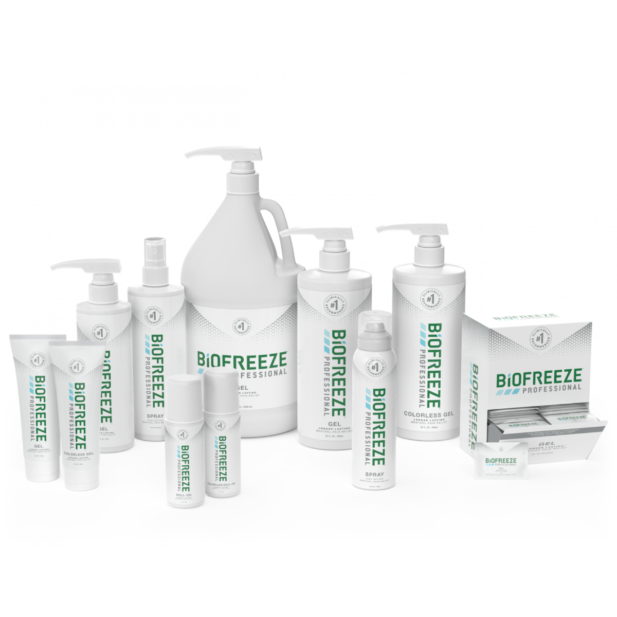 Biofreeze Professional series products in all available options and white packaging