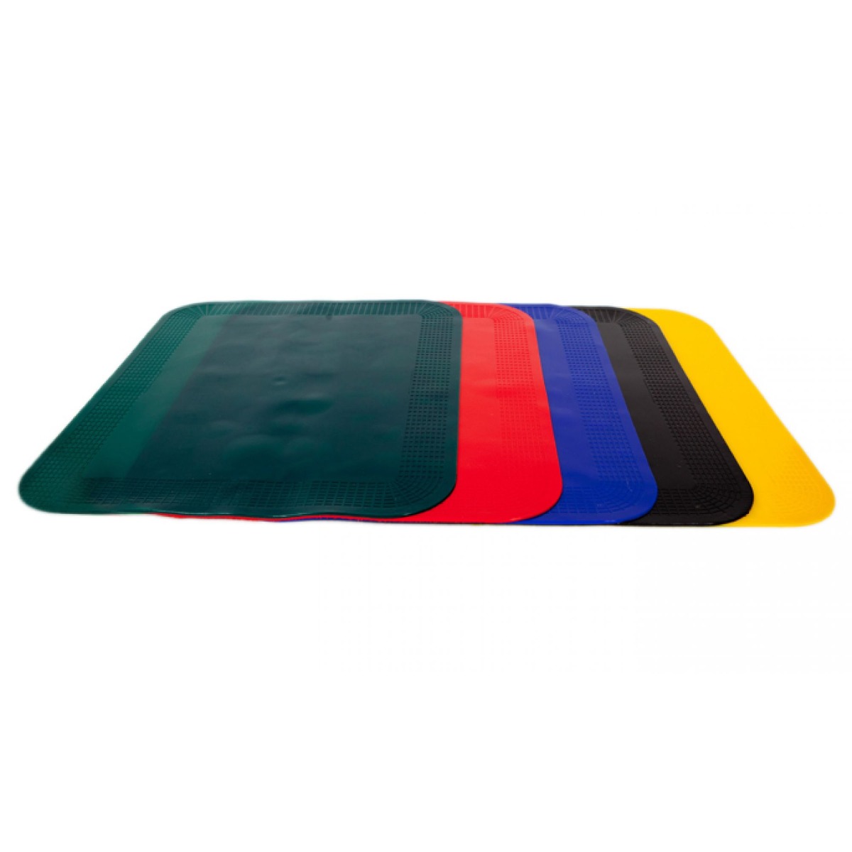Non-slip pads in different colors, from left to right: green, red, blue, black & yellow
