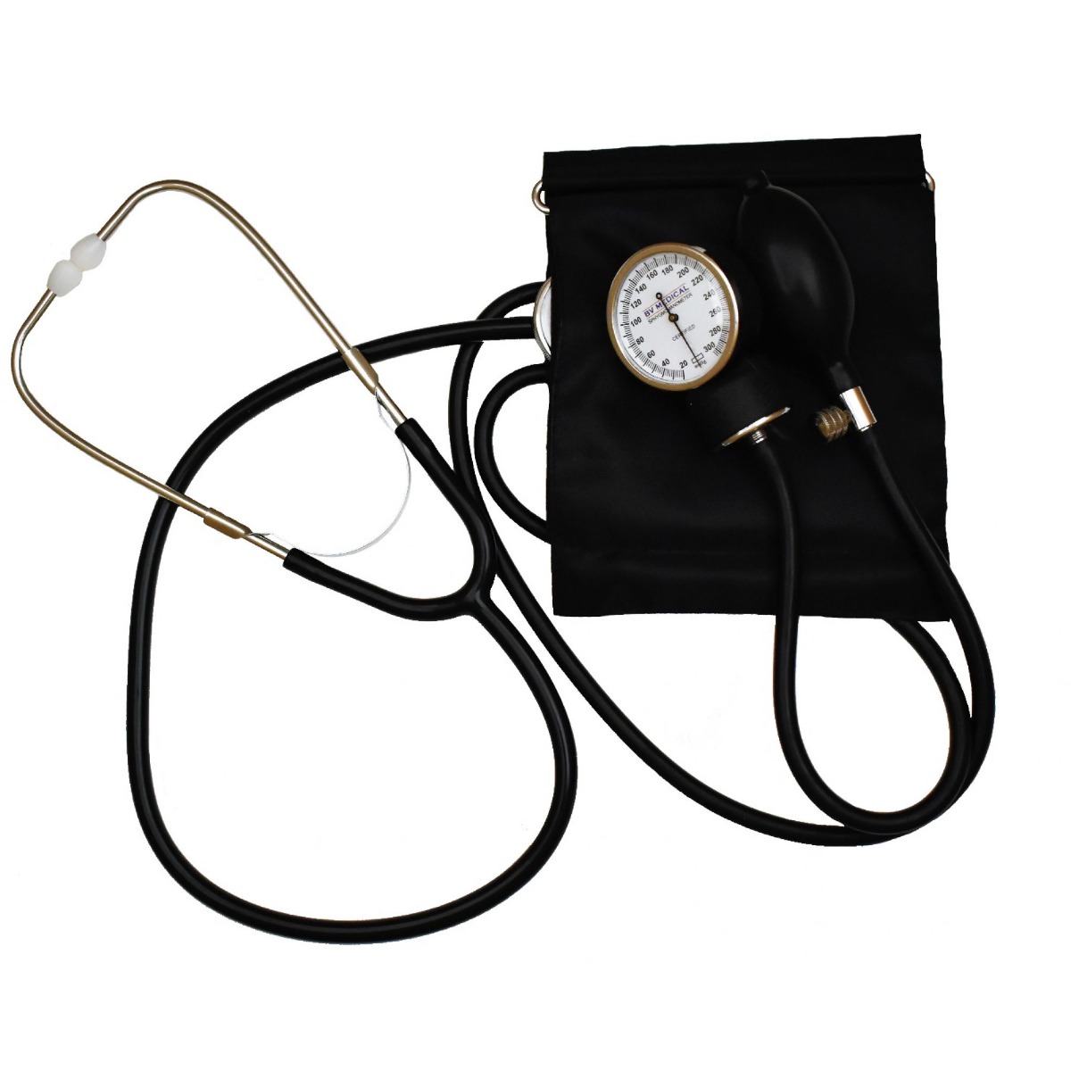 Self-taking blood pressure kit by BV Medical with professional stethoscope attached to cuff