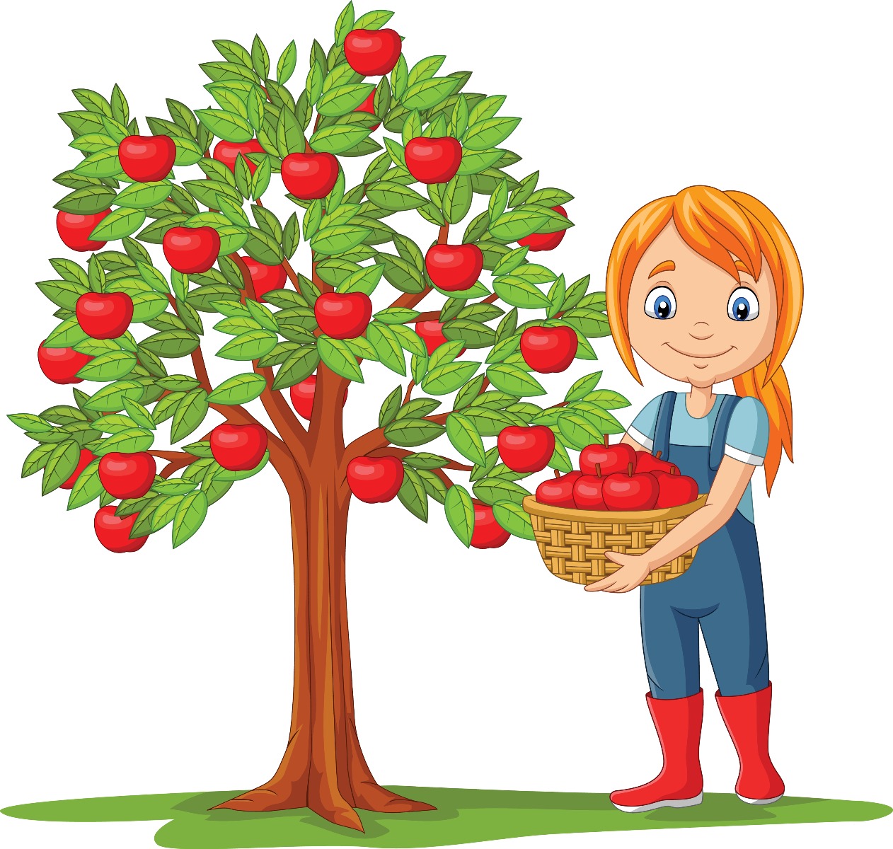 cartoon girl picking apples