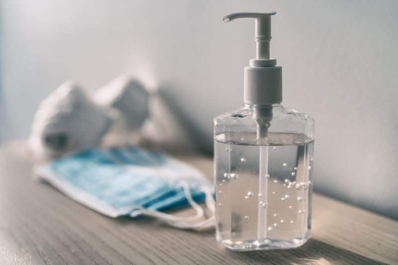 hand sanitizer and masks