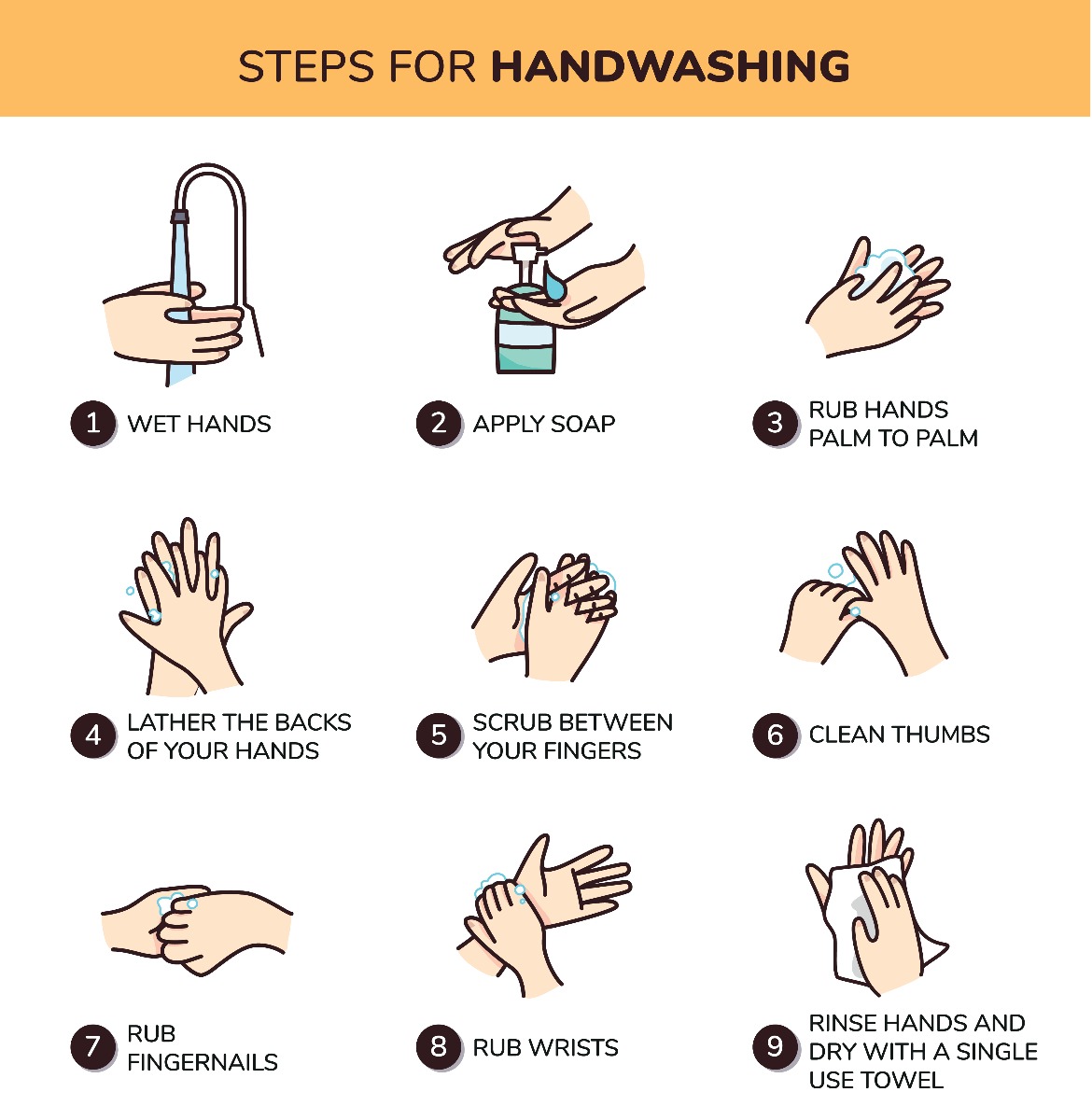 steps for handwashing