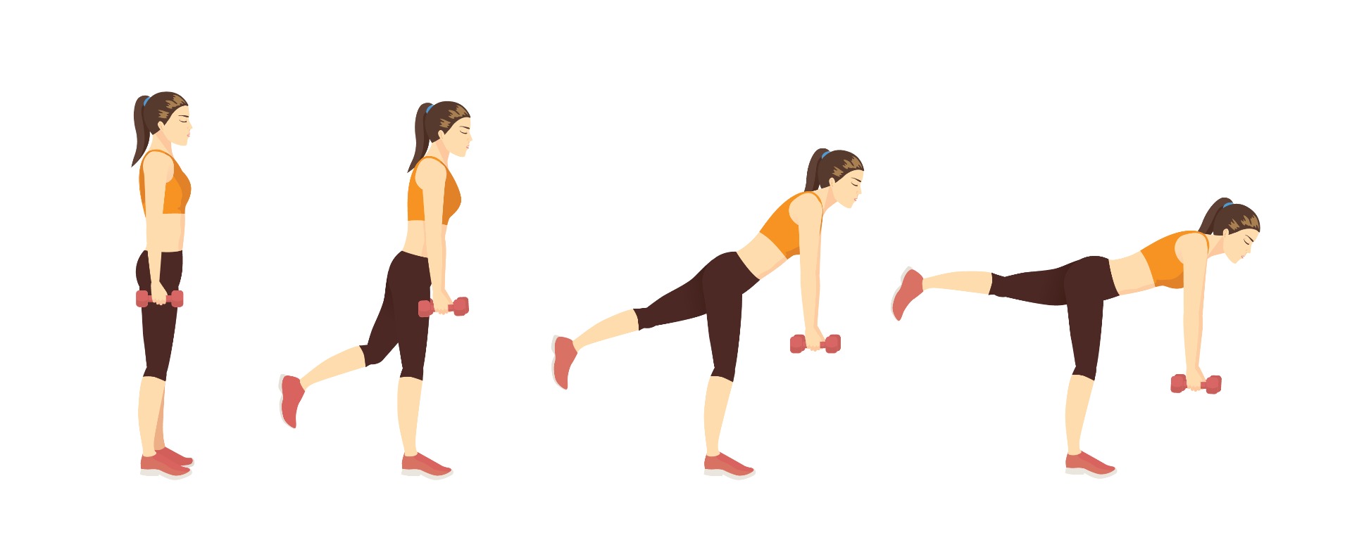 Woman doing a single leg deadlift while holding dumbells in her hands