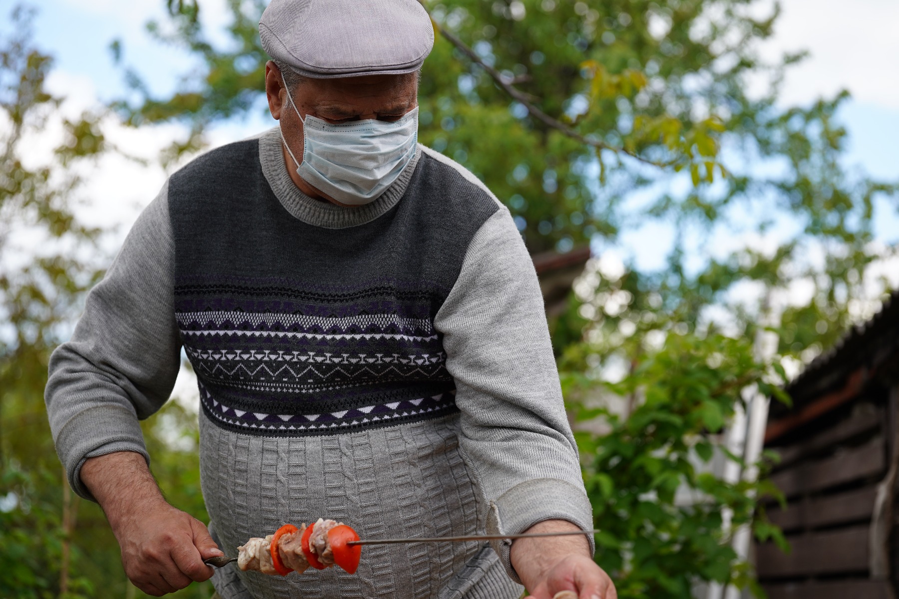 grilling with mask