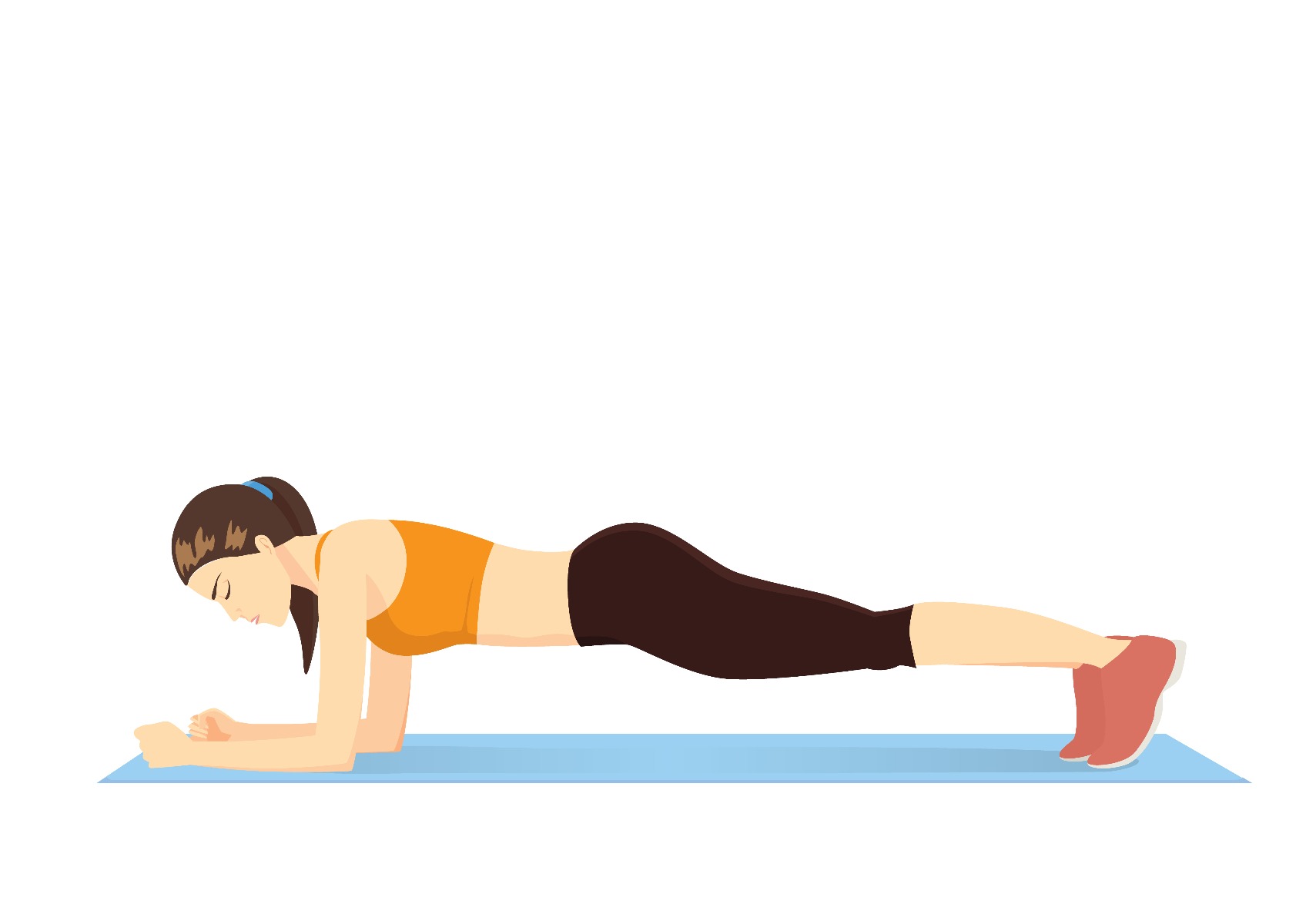 Illustration of a woman holding a plank position on a blue mat