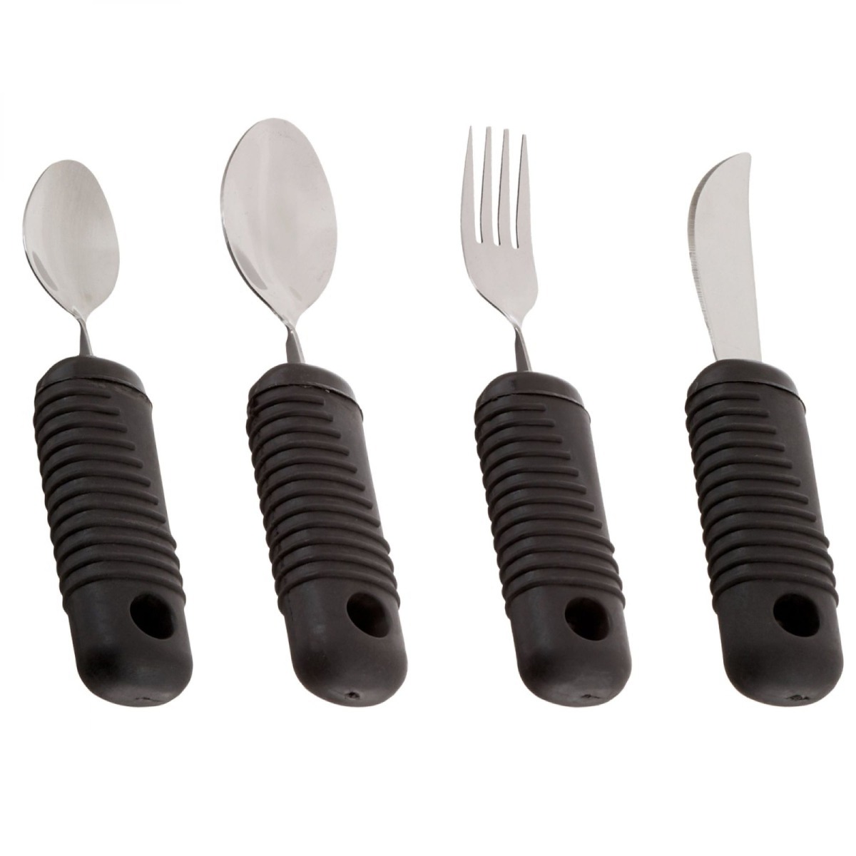 Adaptive Utensil Set - Arthritis Aid Silverware for Parkinsons, Hand  Tremors - Easy Grip for Shaking and Trembling Hands - Heavy Stainless Steel  Spoon, Fork, Serrated Knife - Non Weighted Holder 