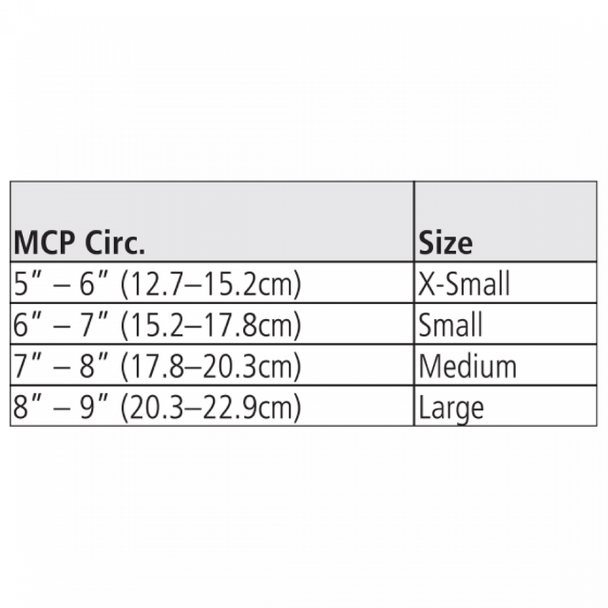 180s Gloves Size Chart