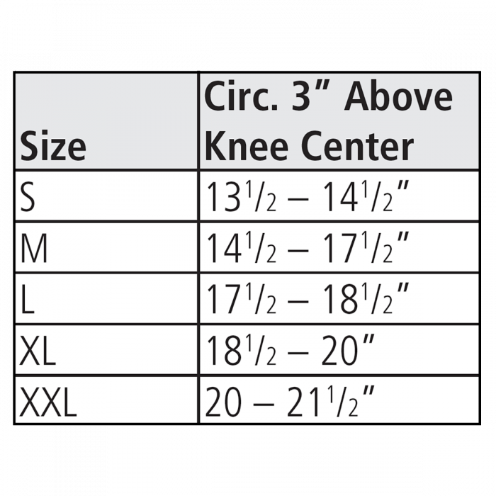 Mueller Knee Brace Size Chart