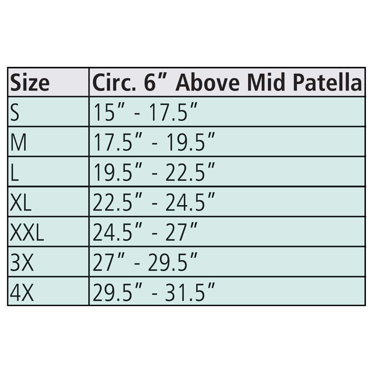 Hinged Knee Brace Size Chart