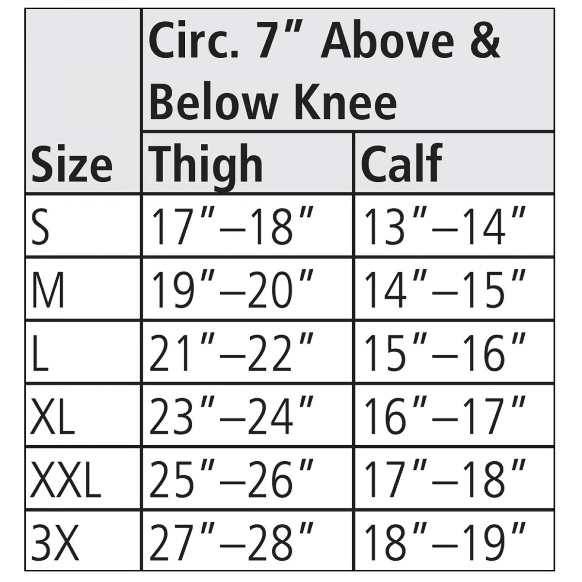 Hinged Knee Brace Size Chart